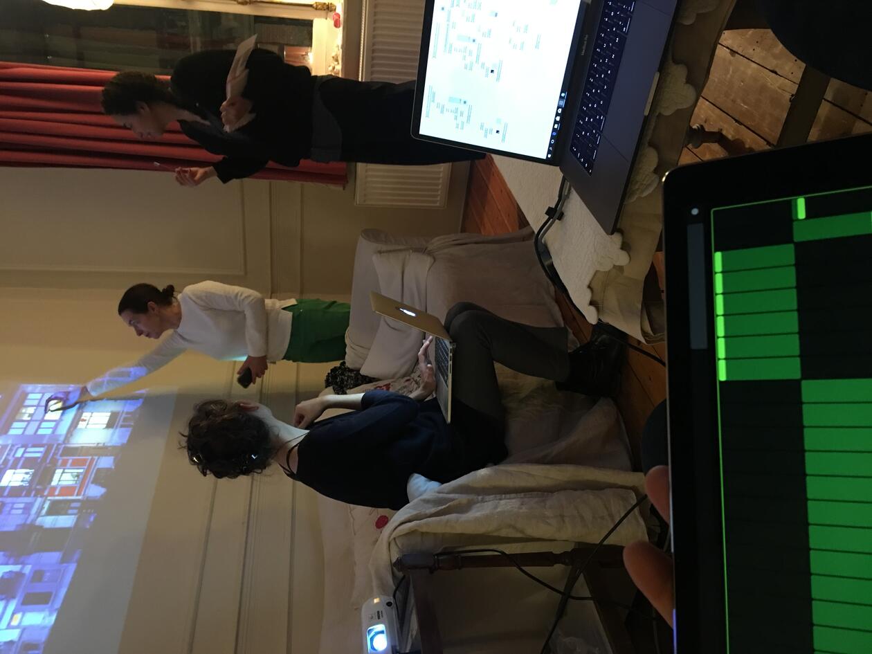 Participant pointing at a projection