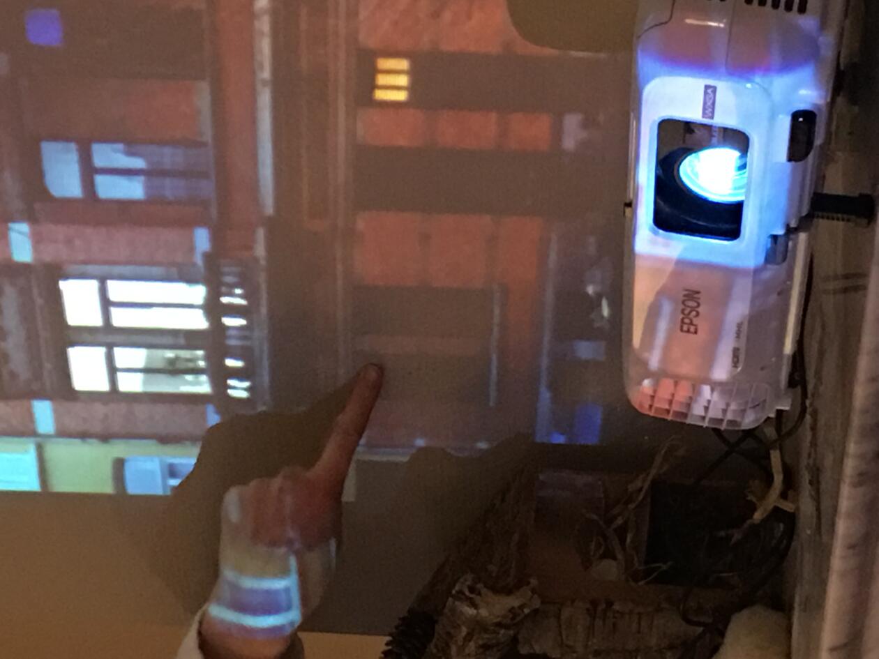 Participant pointing at a projection